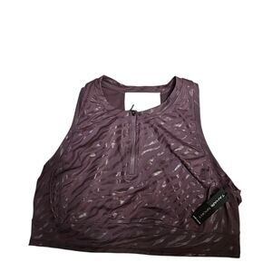 Tahari Sport NWT 3X Longline Sports Bra Zip Front High Impact Mauve Zebra ws78